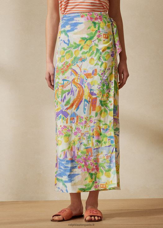 jupe longue en voile de lin imprimé danyelle 46T60T9317 femmes Ralph Lauren multi jaune/bleu