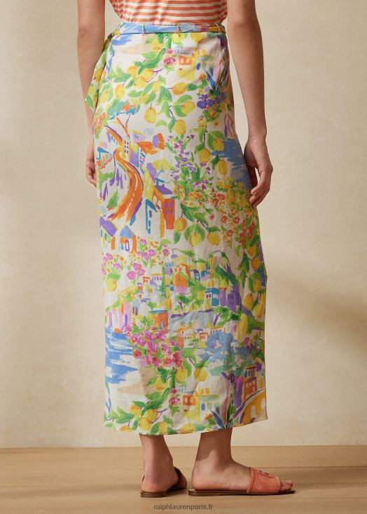 jupe longue en voile de lin imprimé danyelle 46T60T9317 femmes Ralph Lauren multi jaune/bleu