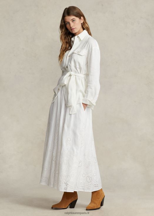 jupe mi-longue en lin à œillets 46T60T2997 femmes Ralph Lauren blanc