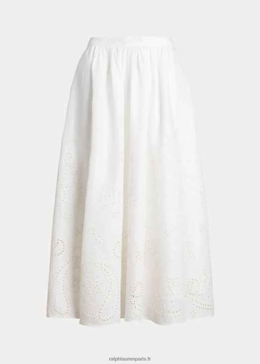 jupe mi-longue en lin à œillets 46T60T2997 femmes Ralph Lauren blanc