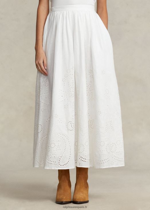 jupe mi-longue en lin à œillets 46T60T2997 femmes Ralph Lauren blanc