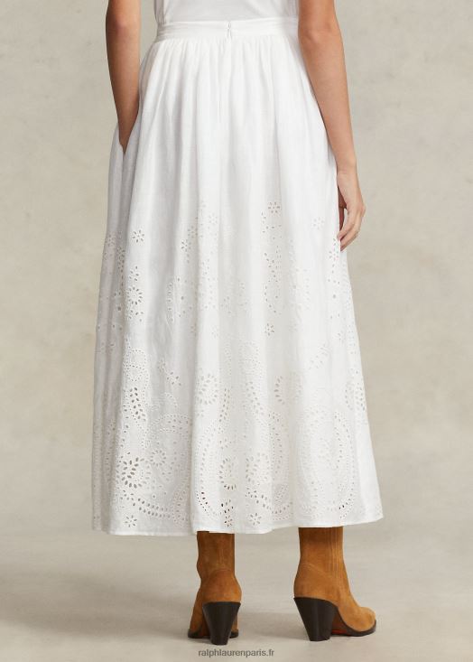 jupe mi-longue en lin à œillets 46T60T2997 femmes Ralph Lauren blanc