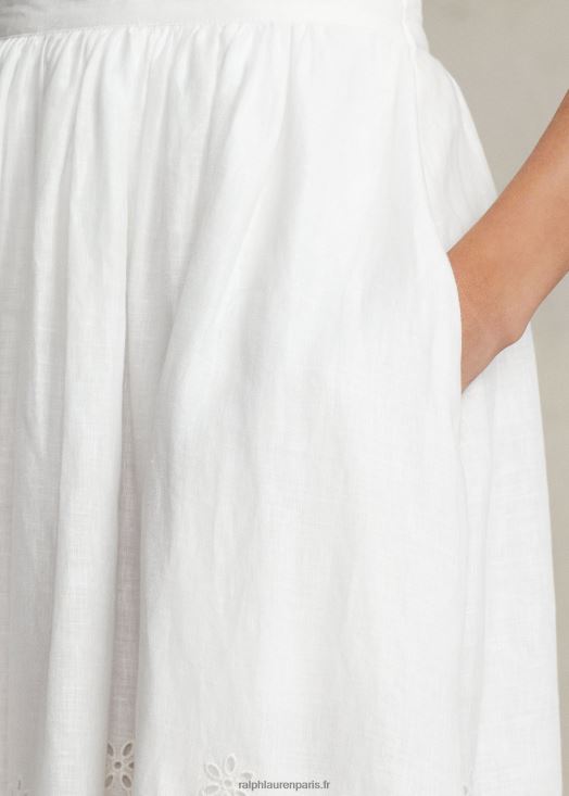 jupe mi-longue en lin à œillets 46T60T2997 femmes Ralph Lauren blanc
