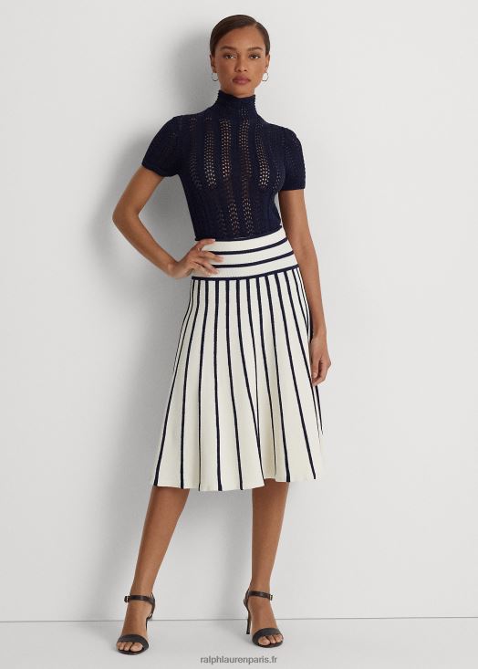 jupe mi-longue en maille rayée 46T60T4417 femmes Ralph Lauren crème mascarpone/marine