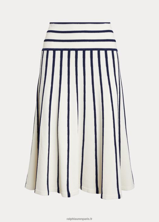 jupe mi-longue en maille rayée 46T60T4417 femmes Ralph Lauren crème mascarpone/marine