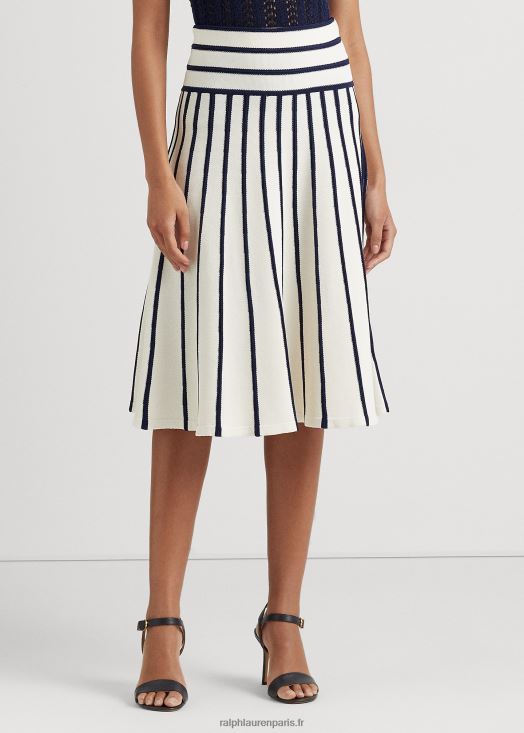 jupe mi-longue en maille rayée 46T60T4417 femmes Ralph Lauren crème mascarpone/marine