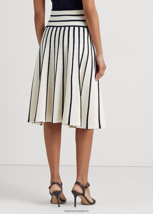 jupe mi-longue en maille rayée 46T60T4417 femmes Ralph Lauren crème mascarpone/marine