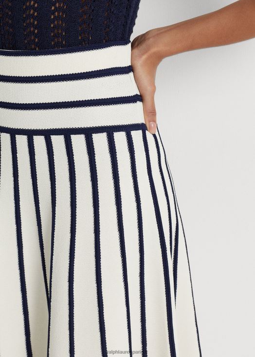 jupe mi-longue en maille rayée 46T60T4417 femmes Ralph Lauren crème mascarpone/marine