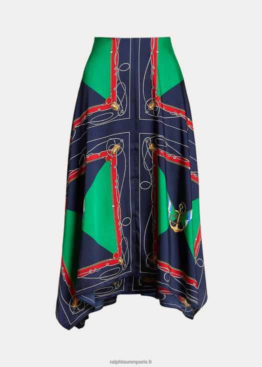 jupe mi-longue en sergé imprimé 46T60T4890 femmes Ralph Lauren marine/vert multi