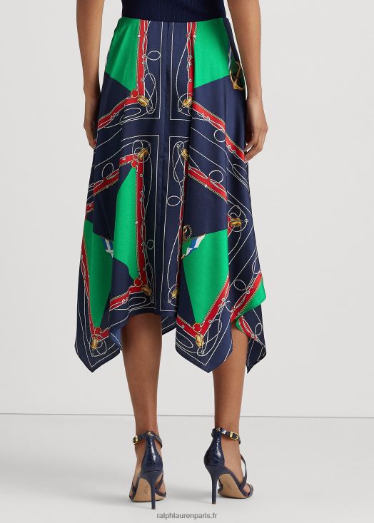 jupe mi-longue en sergé imprimé 46T60T4890 femmes Ralph Lauren marine/vert multi
