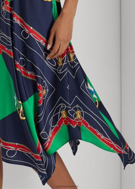 jupe mi-longue en sergé imprimé 46T60T4890 femmes Ralph Lauren marine/vert multi