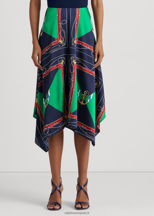 jupe mi-longue en sergé imprimé 46T60T9543 femmes Ralph Lauren marine/vert multi