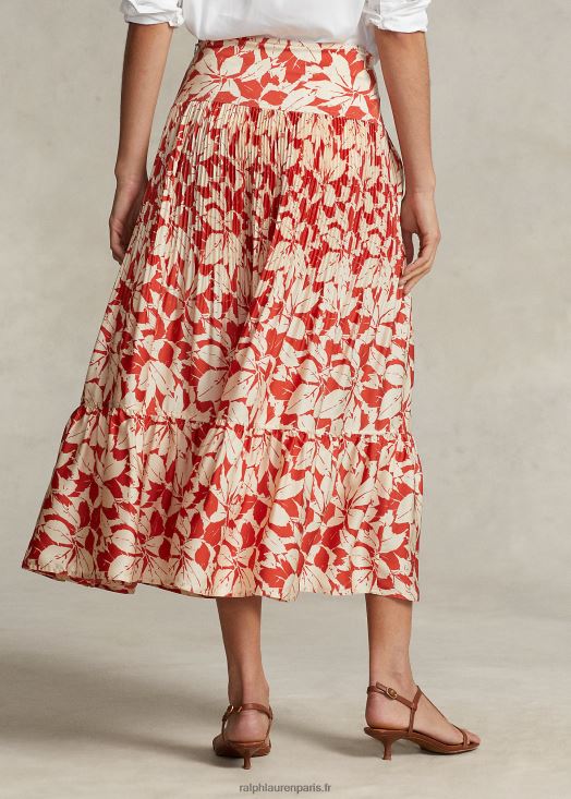 jupe mi-longue plissée en satin imprimé 46T60T3196 femmes Ralph Lauren impression de feuilles de bouleau