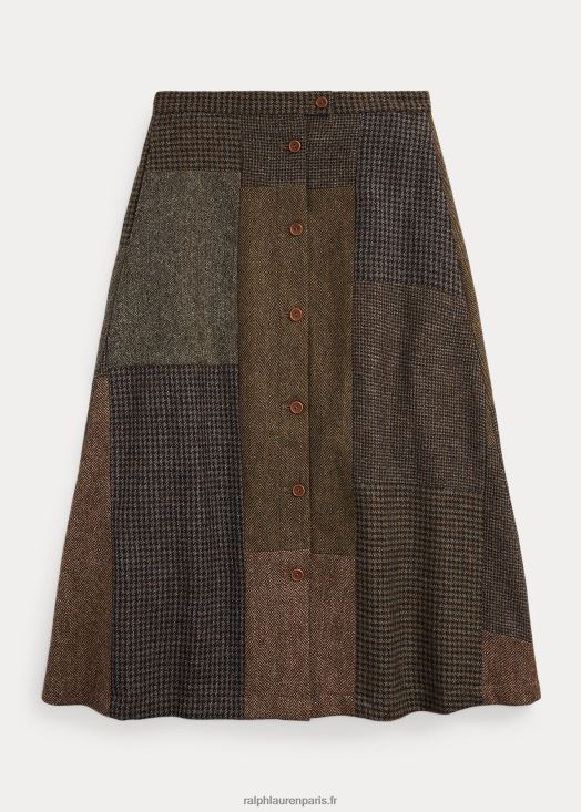 jupe patchwork en laine et coton 46T60T3677 femmes Ralph Lauren olive/charbon/tan multi