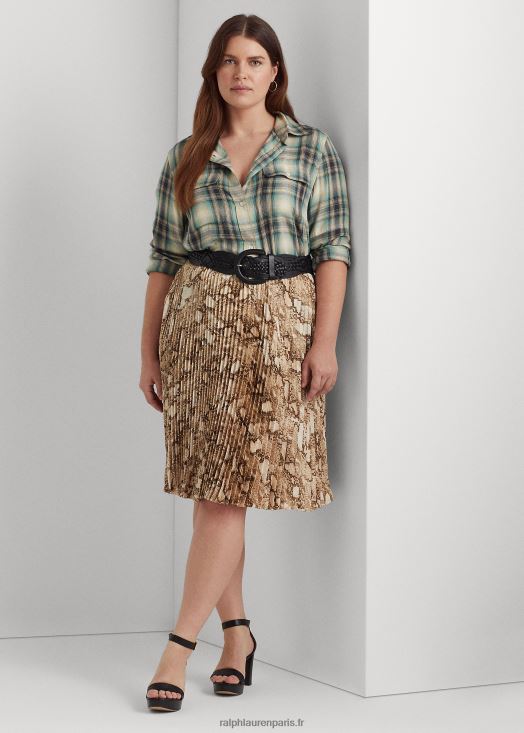 jupe plissée en charmeuse à imprimé peau de serpent 46T60T4775 femmes Ralph Lauren crème multi
