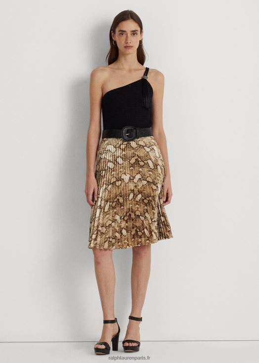 jupe plissée en charmeuse à imprimé peau de serpent 46T60T4899 femmes Ralph Lauren crème multi - Cliquez sur l'image pour la fermer