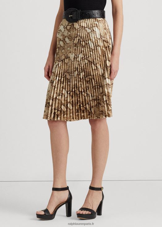 jupe plissée en charmeuse à imprimé peau de serpent 46T60T9530 femmes Ralph Lauren crème multi