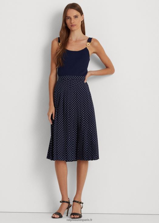 jupe plissée en crêpe à pois 46T60T4024 femmes Ralph Lauren marine/crème