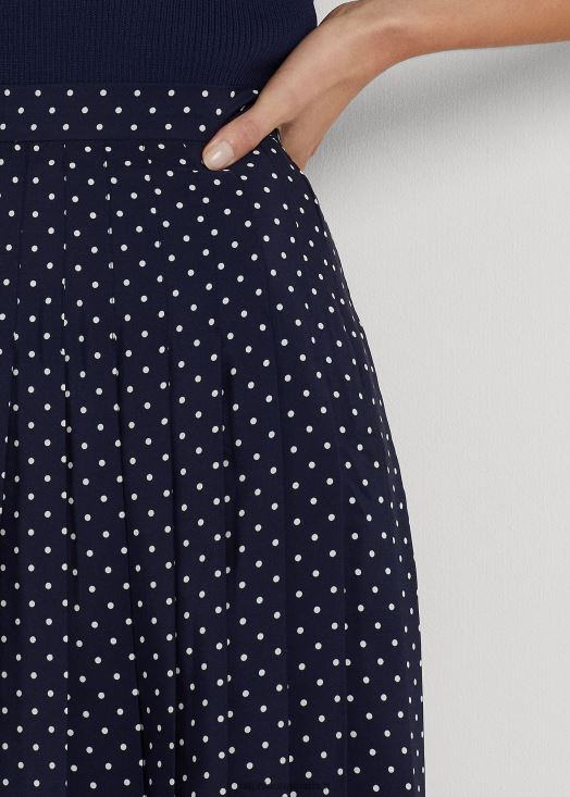 jupe plissée en crêpe à pois 46T60T4024 femmes Ralph Lauren marine/crème