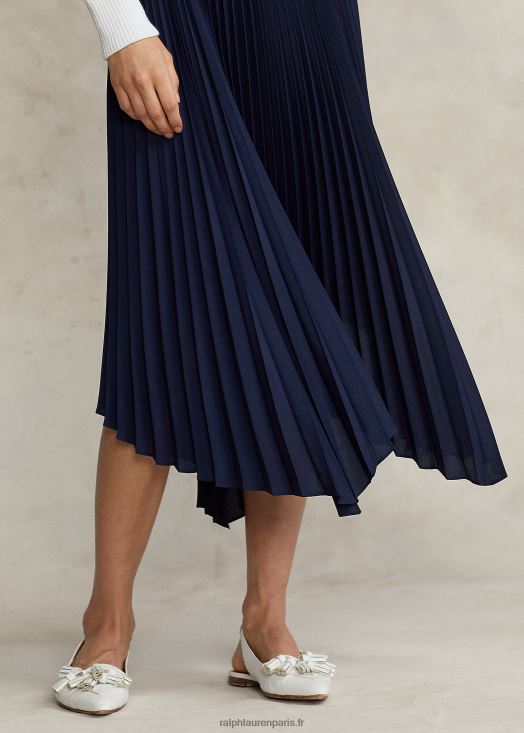 jupe plissée en georgette mouchoir 46T60T3334 femmes Ralph Lauren marine de croisière