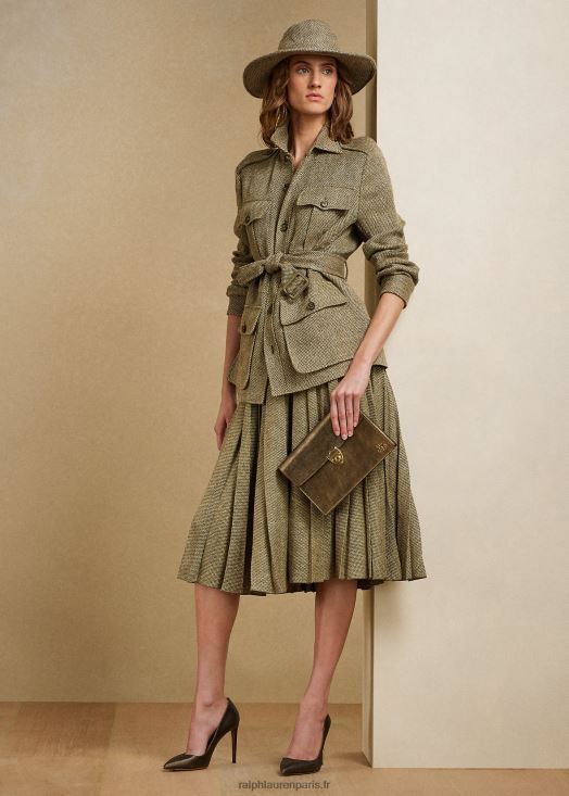 jupe plissée en sergé cassé arnav 46T60T9309 femmes Ralph Lauren olive/bronzage