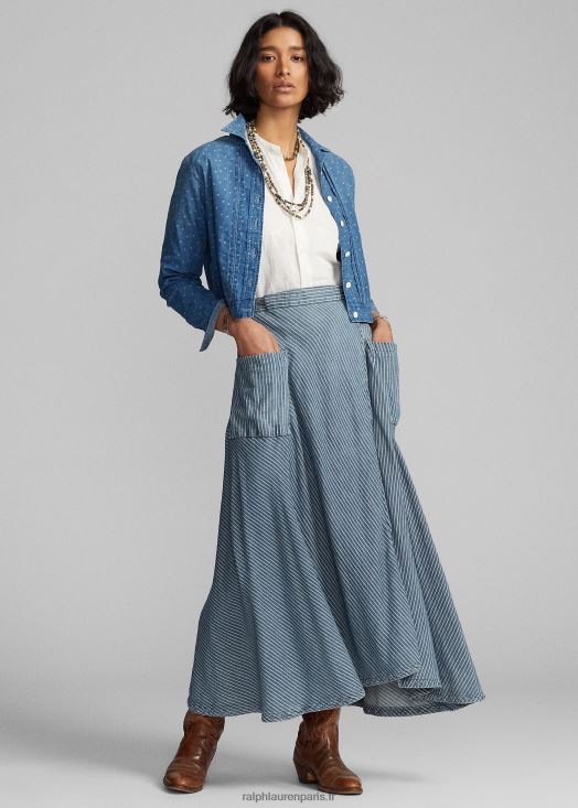 jupe portefeuille en coton et lin à rayures 46T60T3640 femmes Ralph Lauren