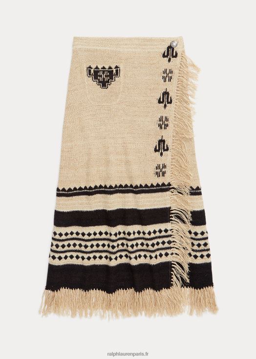 jupe portefeuille à franges en jacquard de lin et de soie 46T60T3617 femmes Ralph Lauren crème/noir