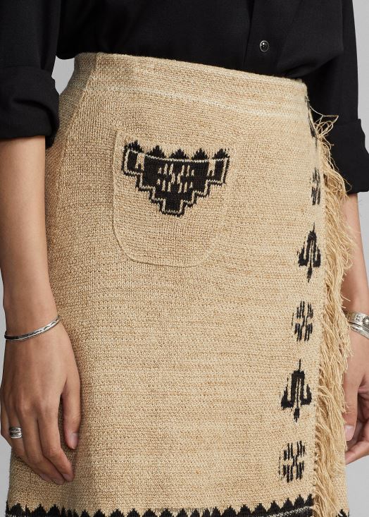 jupe portefeuille à franges en jacquard de lin et de soie 46T60T3617 femmes Ralph Lauren crème/noir