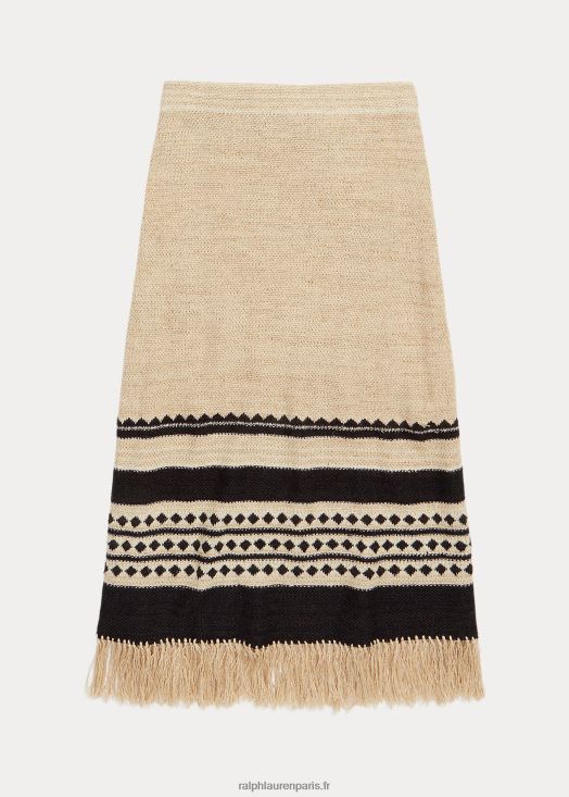 jupe portefeuille à franges en jacquard de lin et de soie 46T60T3617 femmes Ralph Lauren crème/noir