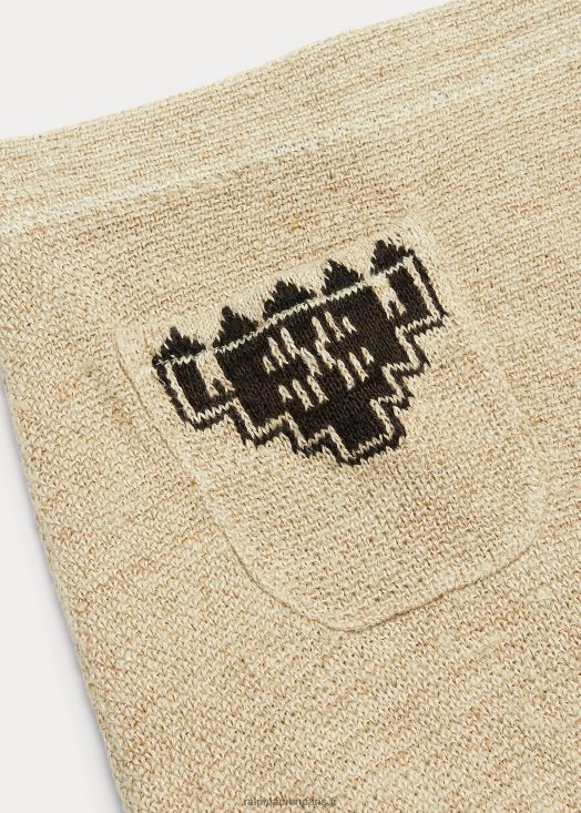 jupe portefeuille à franges en jacquard de lin et de soie 46T60T3617 femmes Ralph Lauren crème/noir