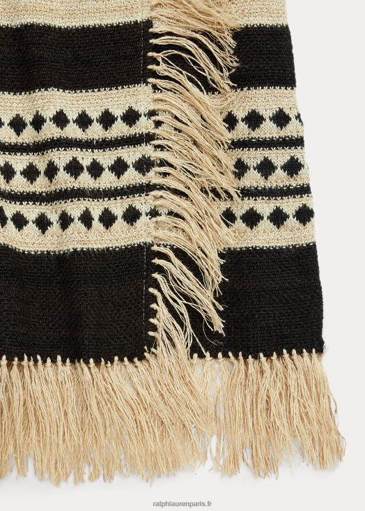 jupe portefeuille à franges en jacquard de lin et de soie 46T60T3617 femmes Ralph Lauren crème/noir