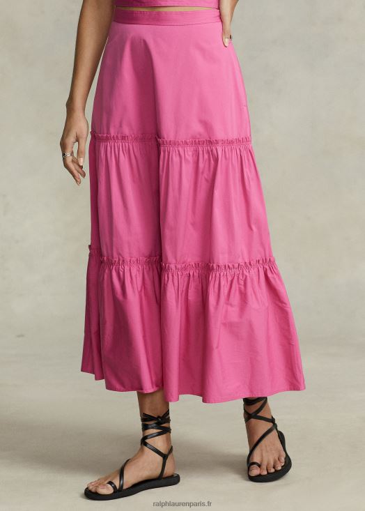 jupe trapèze en coton à volants 46T60T2990 femmes Ralph Lauren fuchsia chaud