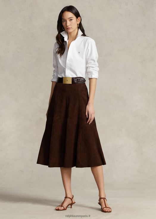 jupe trapèze en daim d'agneau 46T60T3186 femmes Ralph Lauren chocolat