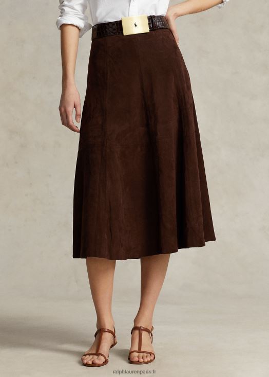 jupe trapèze en daim d'agneau 46T60T3186 femmes Ralph Lauren chocolat