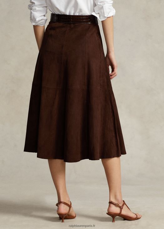 jupe trapèze en daim d'agneau 46T60T3186 femmes Ralph Lauren chocolat