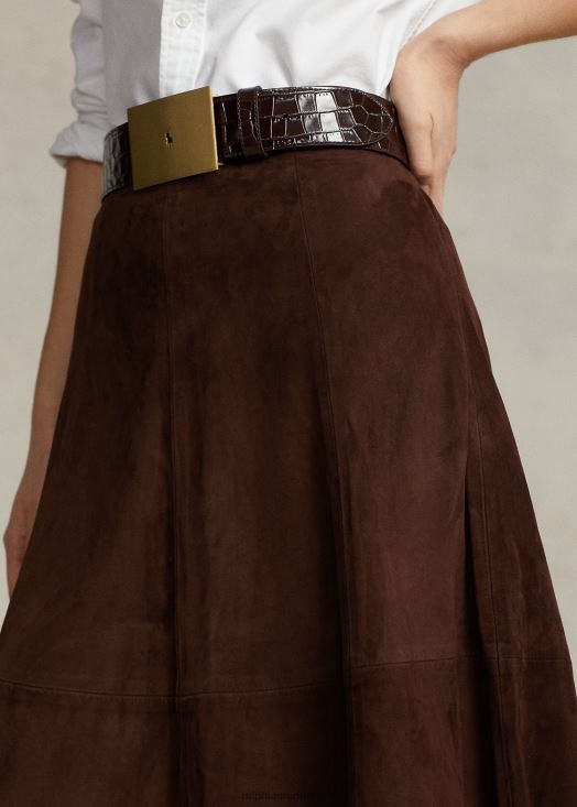 jupe trapèze en daim d'agneau 46T60T3186 femmes Ralph Lauren chocolat
