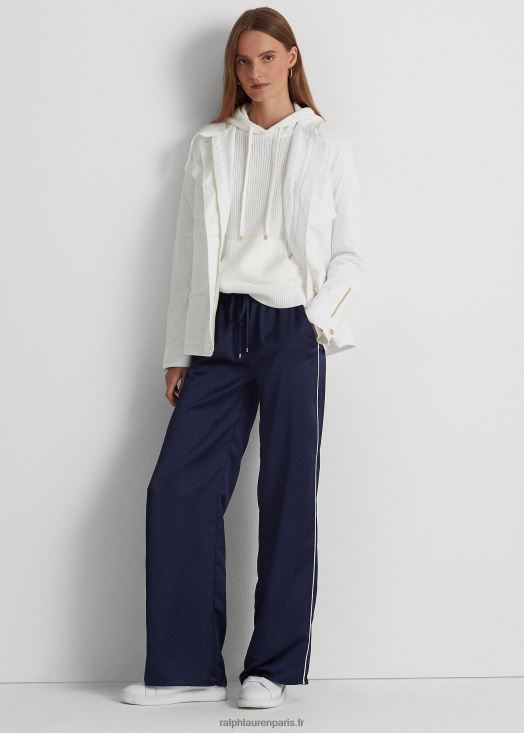 pantalon large en charmeuse à bandes latérales 46T60T9553 femmes Ralph Lauren raffiné marine/blanc - Cliquez sur l'image pour la fermer
