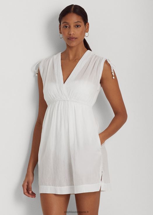 cache-maillot sans manches en coton froissé 46T60T9454 femmes Ralph Lauren blanc - Cliquez sur l'image pour la fermer