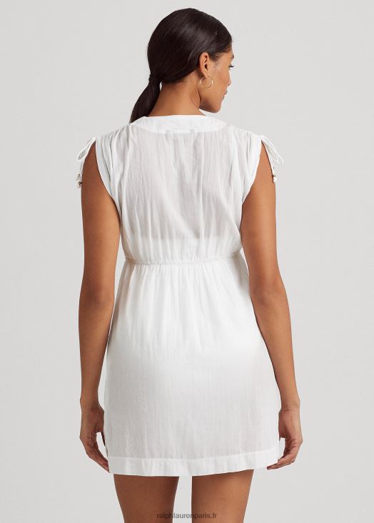 cache-maillot sans manches en coton froissé 46T60T9454 femmes Ralph Lauren blanc