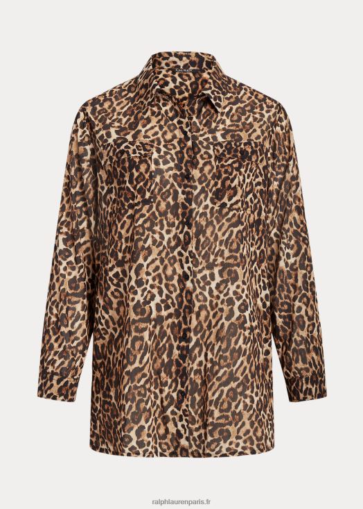 chemise en coton à imprimé léopard 46T60T4581 femmes Ralph Lauren brun