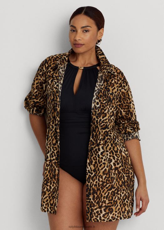 chemise en coton à imprimé léopard 46T60T4581 femmes Ralph Lauren brun