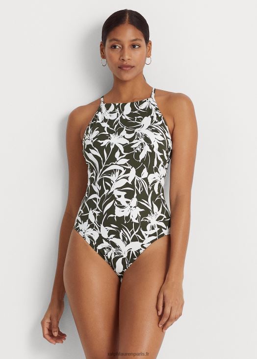 le une-pièce fleuri à col montant 46T60T9440 femmes Ralph Lauren olive
