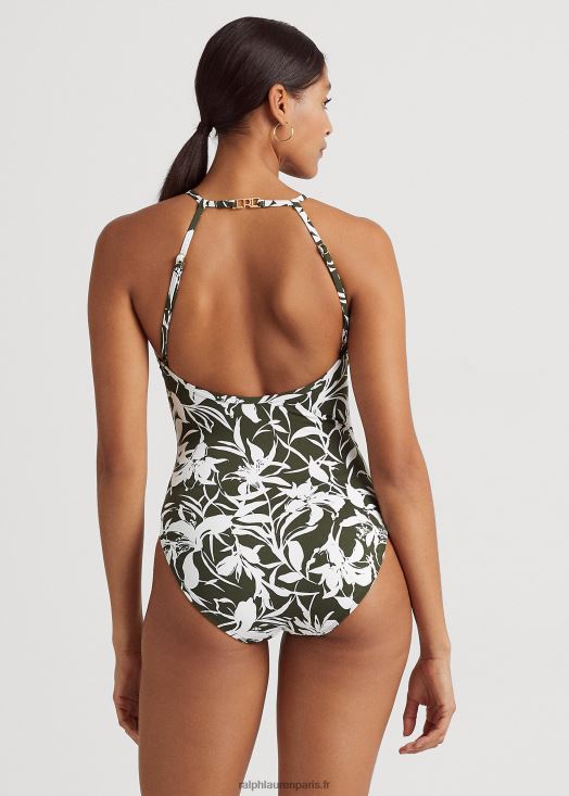 le une-pièce fleuri à col montant 46T60T9440 femmes Ralph Lauren olive
