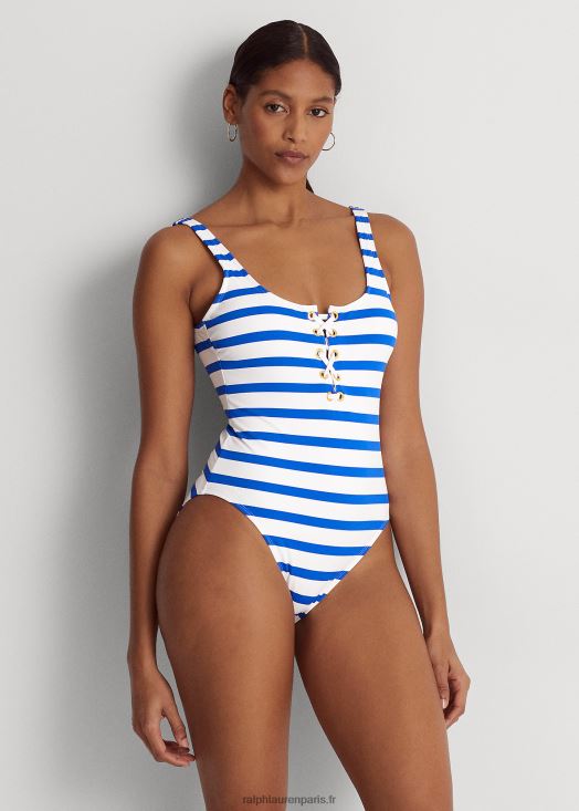 le une-pièce rayé à lacets 46T60T4160 femmes Ralph Lauren bleu roi/blanc