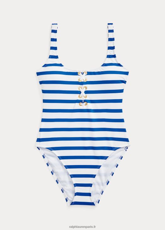 le une-pièce rayé à lacets 46T60T4160 femmes Ralph Lauren bleu roi/blanc