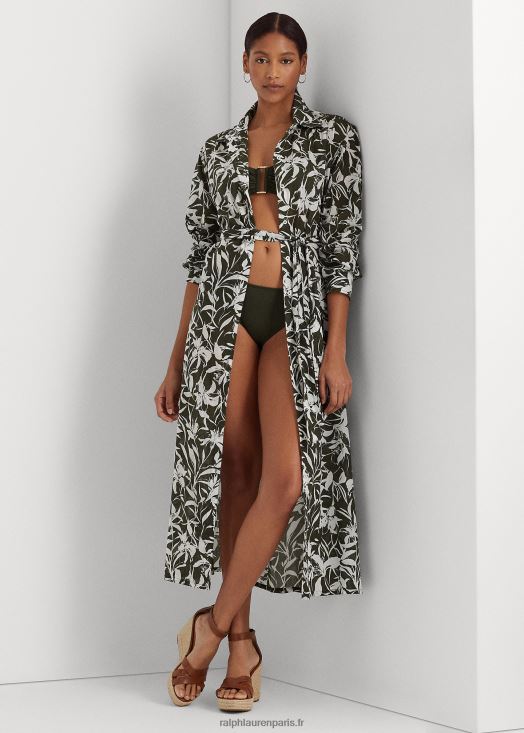 robe-chemise midi en coton à fleurs 46T60T9439 femmes Ralph Lauren olive