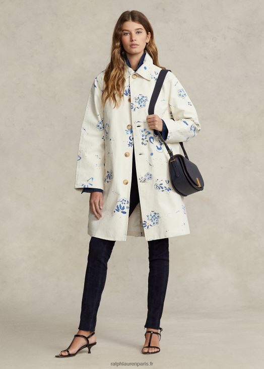 manteau en toile à fleurs 46T60T3099 femmes Ralph Lauren lavage de pont blanc