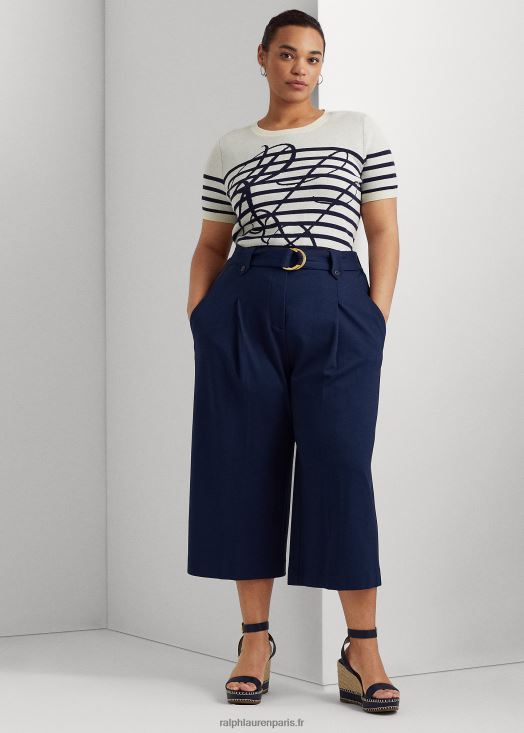 pantalon court plissé en point de Rome 46T60T4674 femmes Ralph Lauren marine raffinée