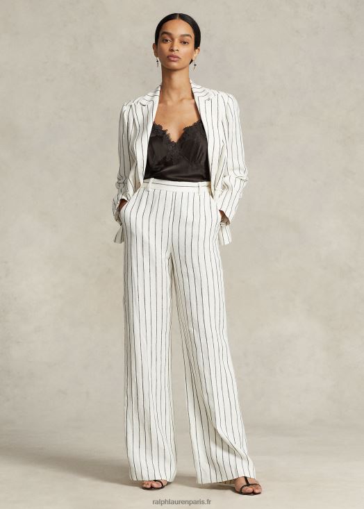 pantalon droit en jacquard de lin rayé 46T60T3167 femmes Ralph Lauren blanc rayé