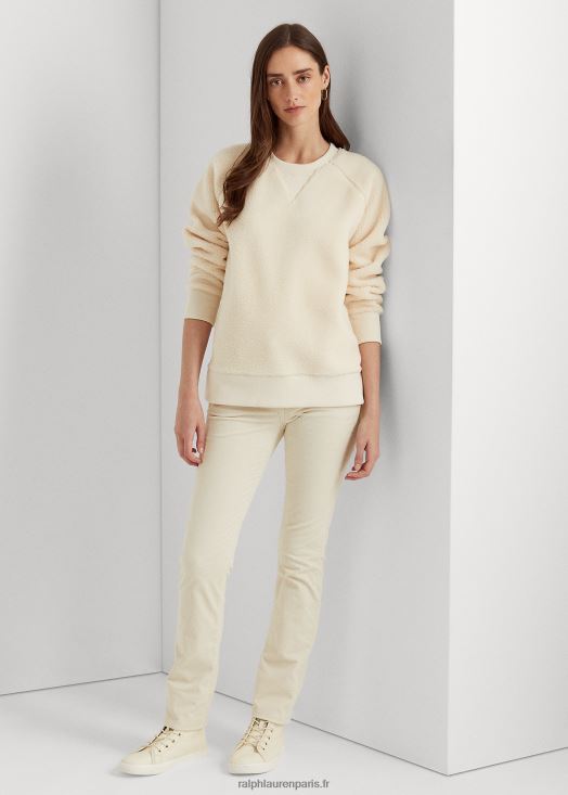 pantalon droit taille mi-haute en velours côtelé stretch 46T60T9504 femmes Ralph Lauren crème de mascarpone